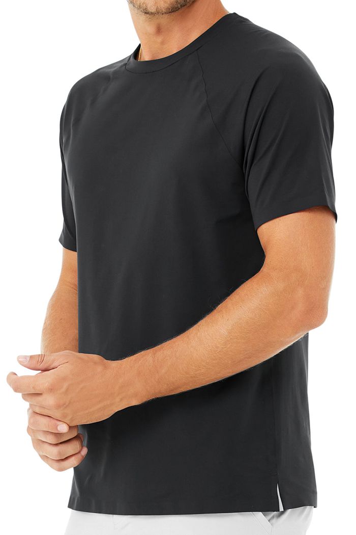 Black Alo Yoga Idol Performance Tee Men's Short Sleeve | 86753MZVH