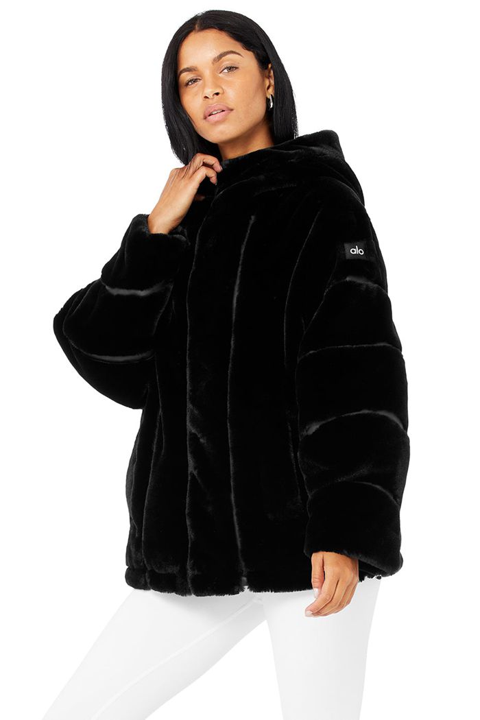 Black Alo Yoga Knock Out Faux Fur Women's Jackets | 65792AJIX