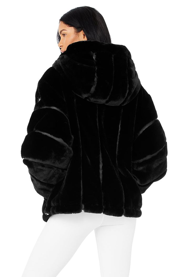 Black Alo Yoga Knock Out Faux Fur Women's Jackets | 65792AJIX