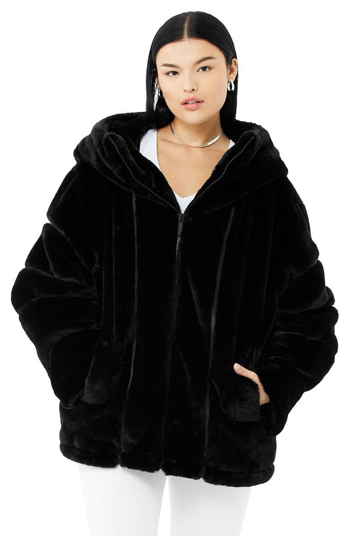 Black Alo Yoga Knock Out Faux Fur Women's Jackets | 65792AJIX