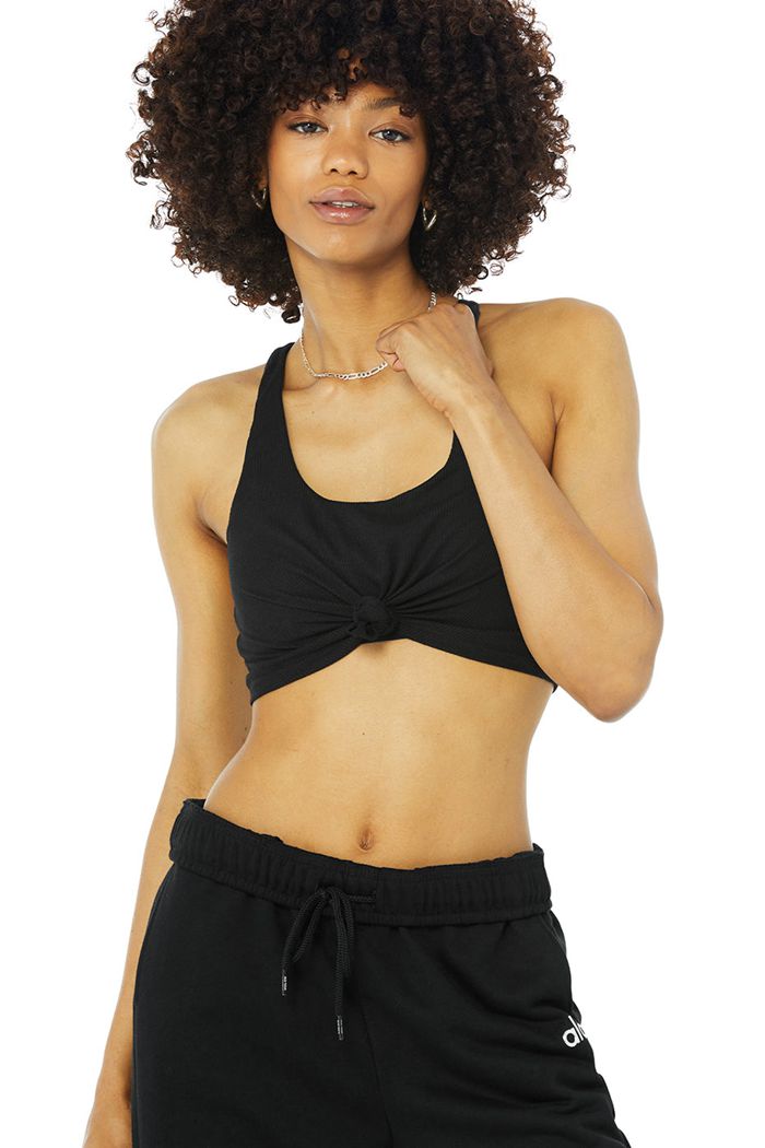 Black Alo Yoga Knot Women's Bras | 14528BLOK