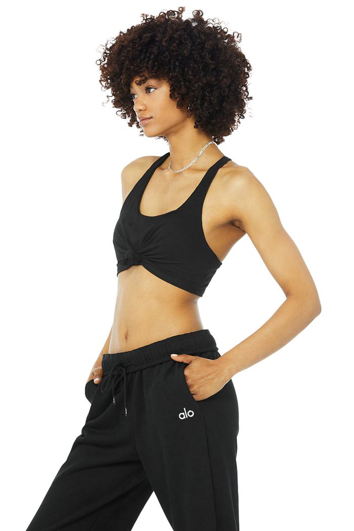 Black Alo Yoga Knot Women\'s Bras | 14528BLOK