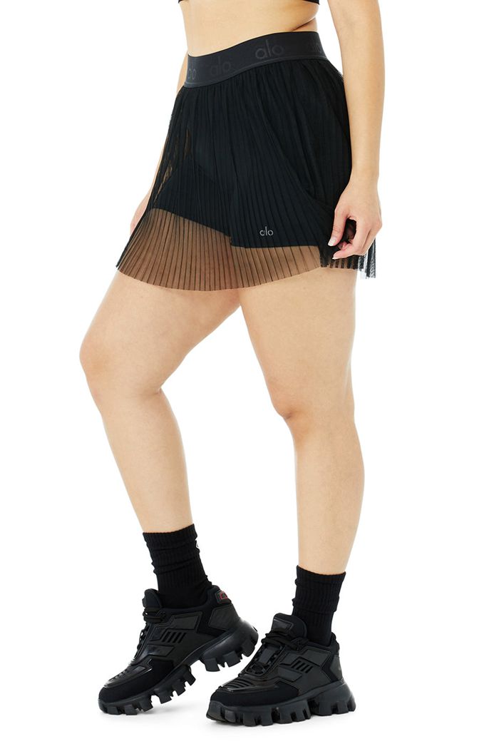 Black Alo Yoga Mesh Flirty Tennis Women's Skirts | 14763BKYN