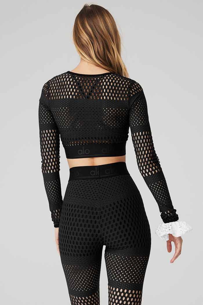 Black Alo Yoga Mesh Haute Summer Women's Long Sleeve | 50239GVFM