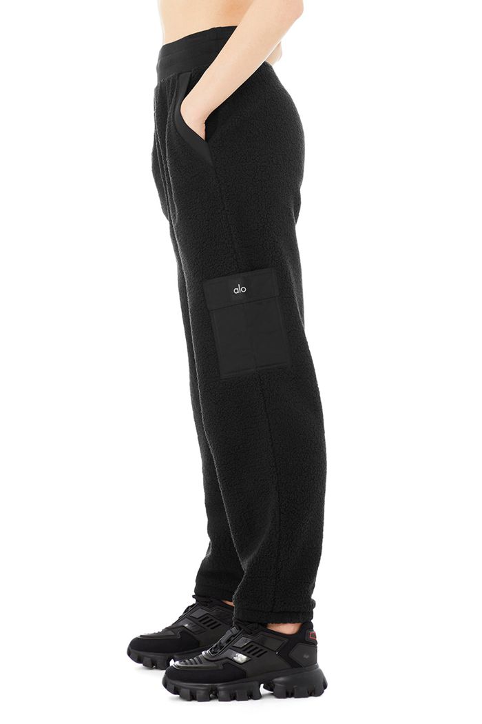 Black Alo Yoga Micro Sherpa High-Waist Solstice Sweat Women's Pants | 16345HPMI