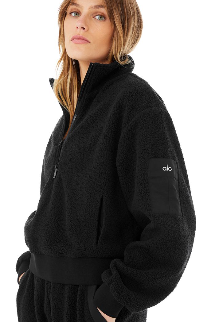 Black Alo Yoga Micro Sherpa Solstice Women's Jackets | 27084KUIP