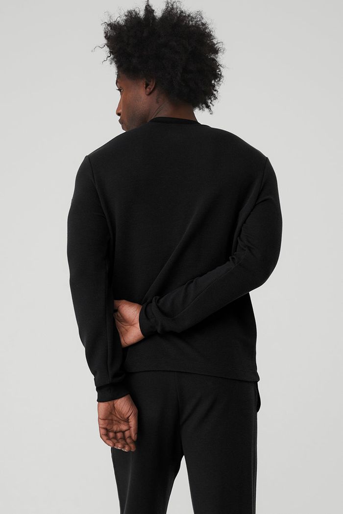 Black Alo Yoga Micro Waffle Fast Break Henley Men's Long Sleeve | 54398JWCL