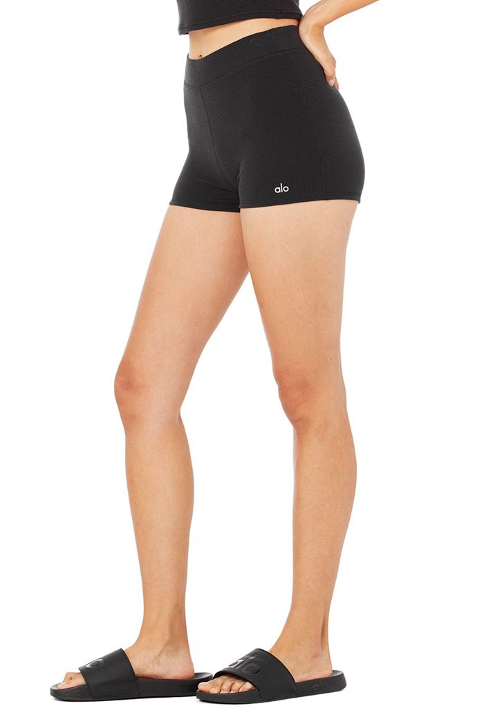 Black Alo Yoga Micro Waffle Pleasant Boy Women's Short | 51902GBIV