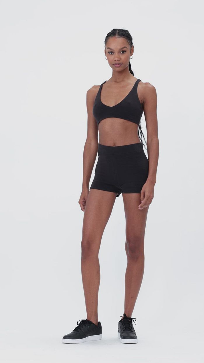 Black Alo Yoga Micro Waffle Pleasant Boy Women's Short | 51902GBIV