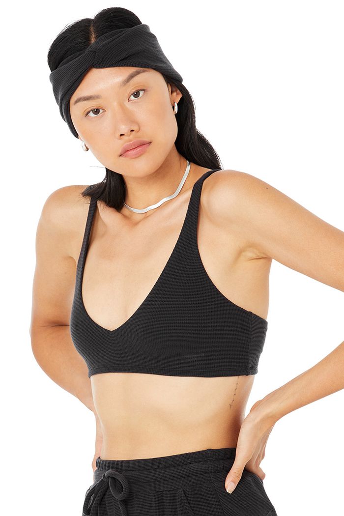 Black Alo Yoga Micro Waffle Women's Headband | 25891QMJP