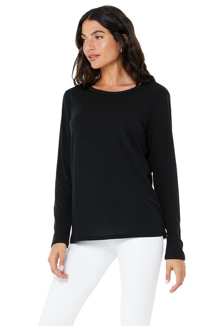 Black Alo Yoga Motion Women's Long Sleeve | 03197CMUR