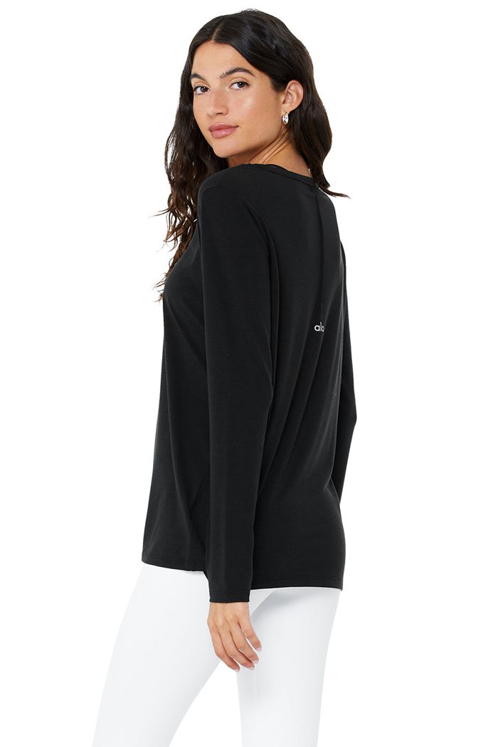 Black Alo Yoga Motion Women's Long Sleeve | 03197CMUR