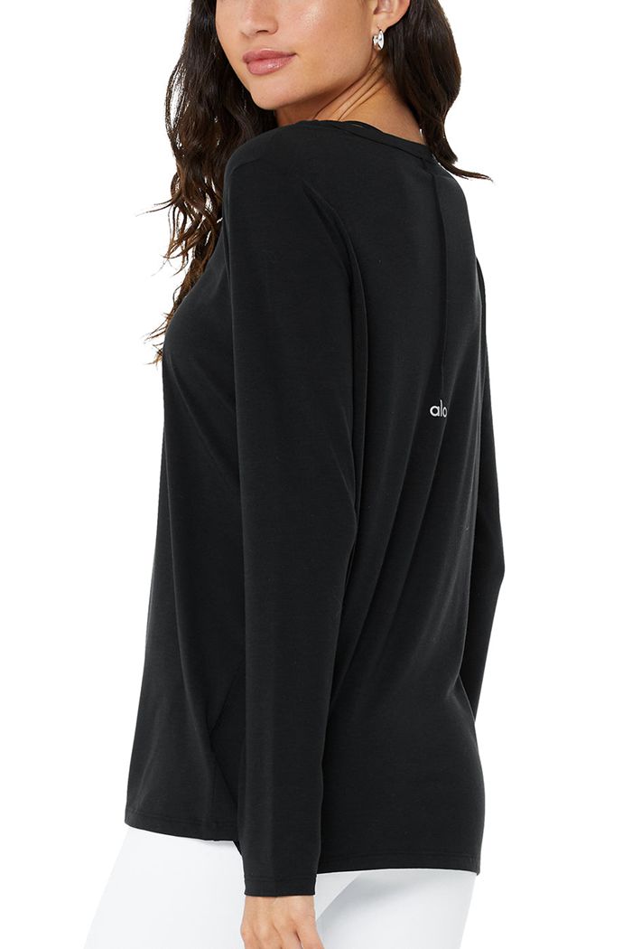 Black Alo Yoga Motion Women's Long Sleeve | 03197CMUR