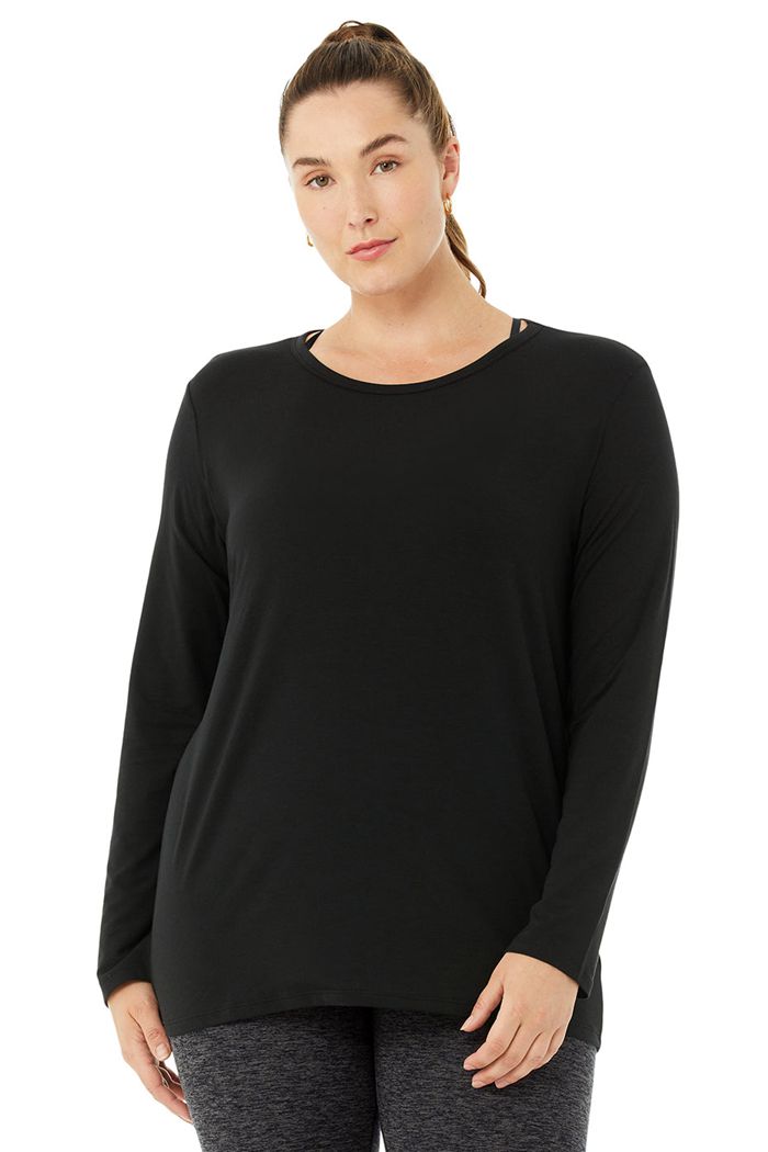 Black Alo Yoga Motion Women's Long Sleeve | 03197CMUR