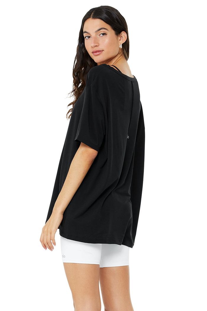 Black Alo Yoga Motion Women's Short Sleeve | 97182LXNQ