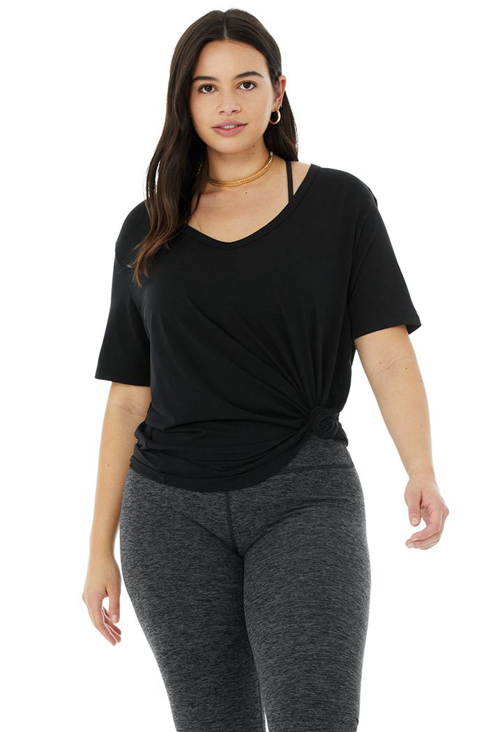 Black Alo Yoga Motion Women's Short Sleeve | 97182LXNQ