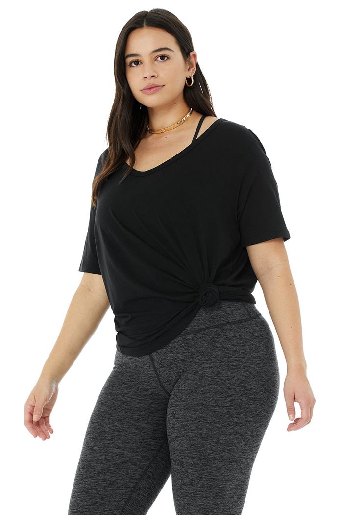 Black Alo Yoga Motion Women's Short Sleeve | 97182LXNQ