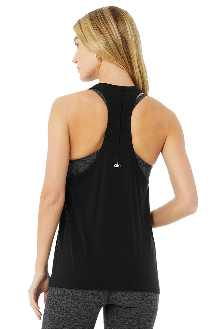 Black Alo Yoga Motion Women's Tank Tops | 64953RVWS