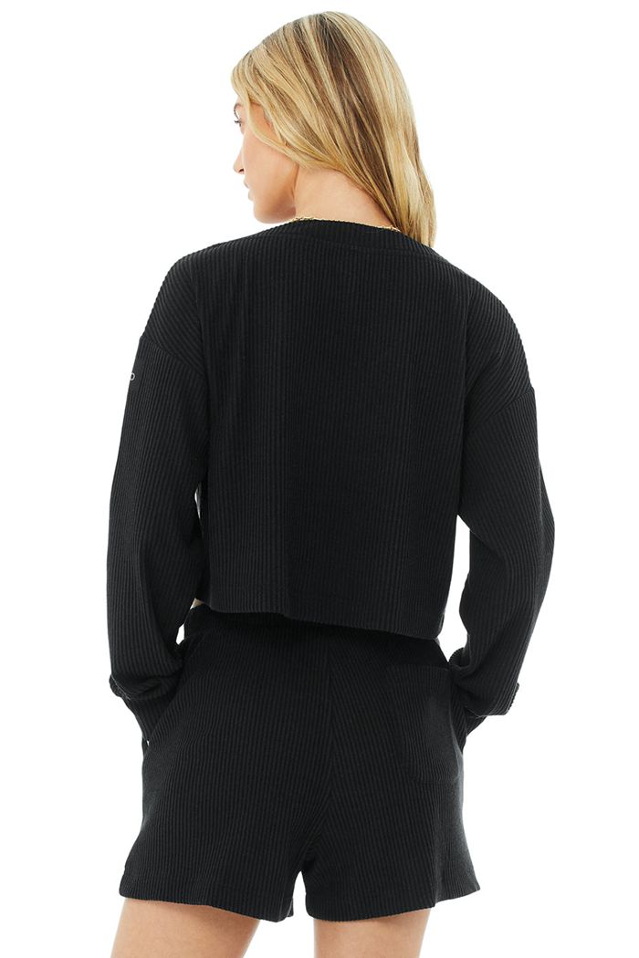 Black Alo Yoga Muse V-Neck Women's Pullover | 61259PJDT