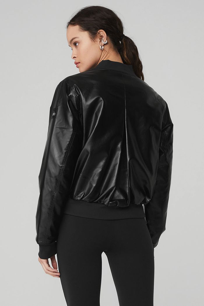 Black Alo Yoga Night Life Bomber Women's Jackets | 13524CTJU