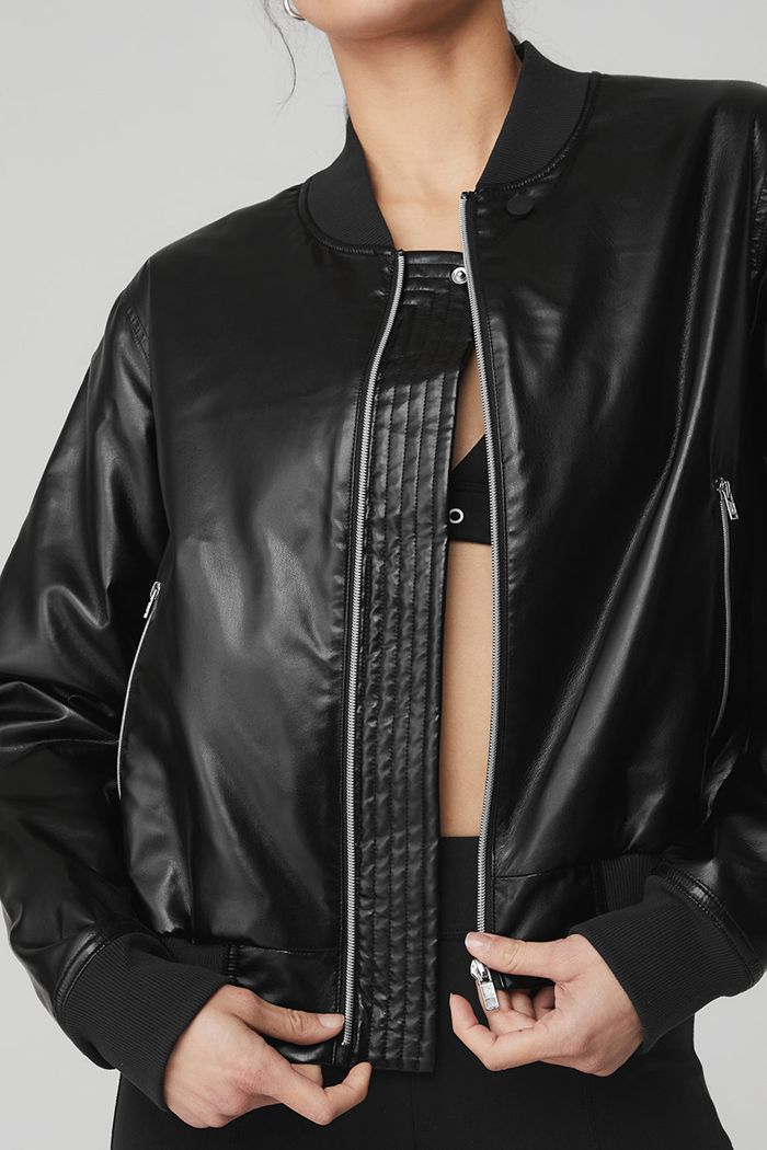 Black Alo Yoga Night Life Bomber Women's Jackets | 13524CTJU