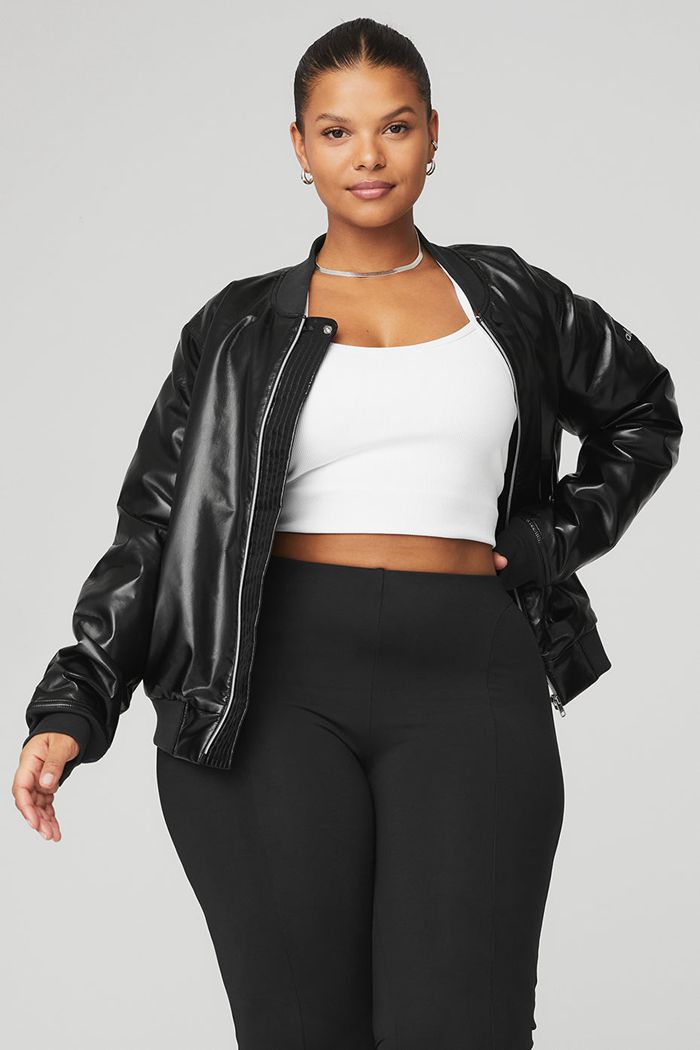 Black Alo Yoga Night Life Bomber Women's Jackets | 13524CTJU