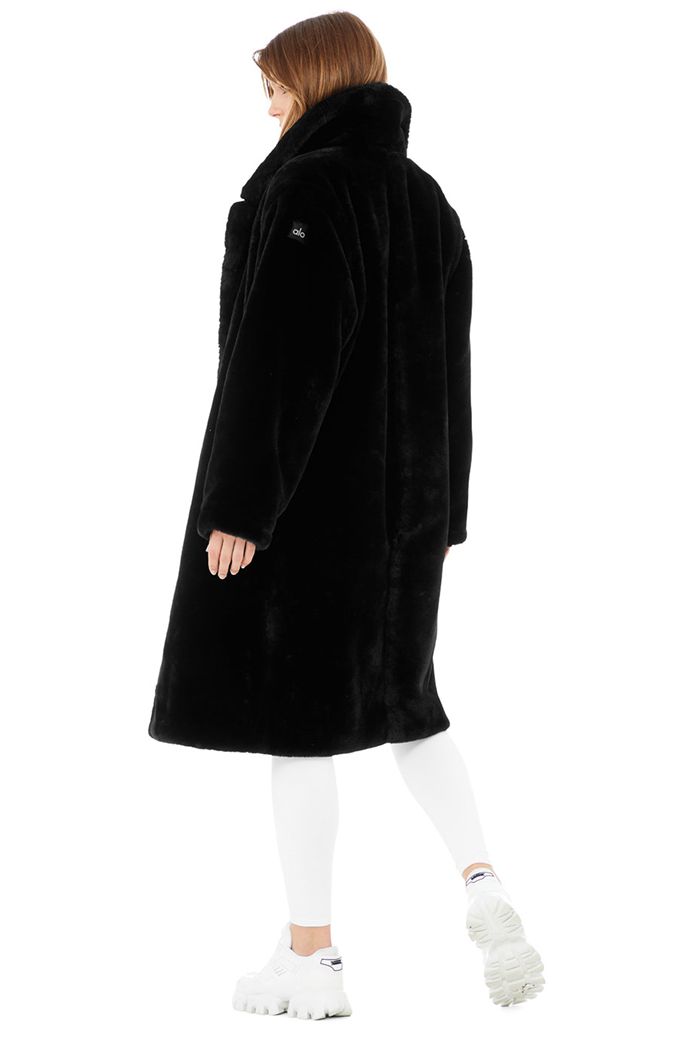 Black Alo Yoga Oversized Faux Fur Trench Women's Coat | 10372HVPF