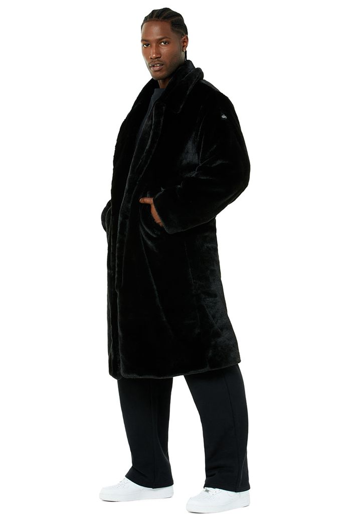 Black Alo Yoga Oversized Faux Fur Trench Men's Coat | 85706GINP