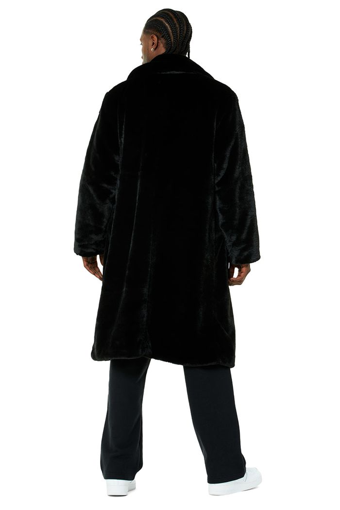 Black Alo Yoga Oversized Faux Fur Trench Men's Coat | 85706GINP