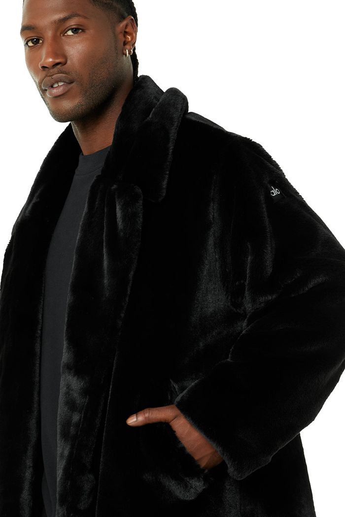 Black Alo Yoga Oversized Faux Fur Trench Men's Coat | 85706GINP