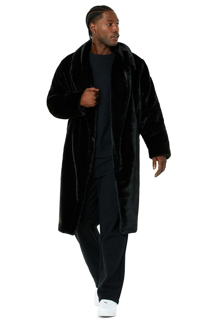 Black Alo Yoga Oversized Faux Fur Trench Men\'s Coat | 85706GINP