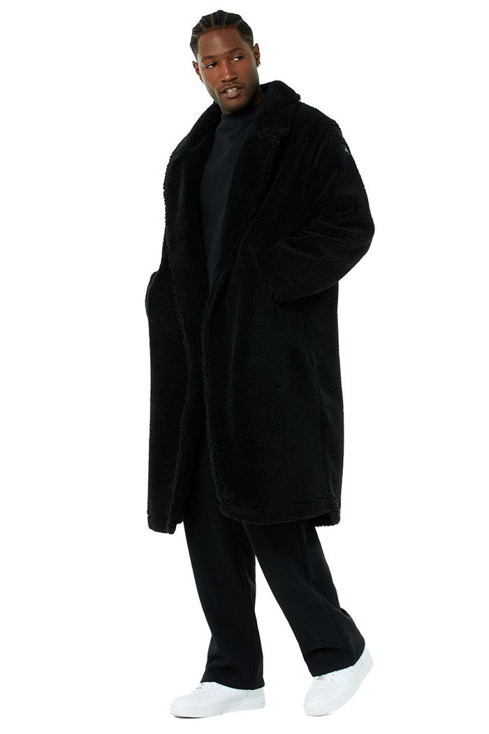 Black Alo Yoga Oversized Sherpa Trench Men's Coat | 06514SKWF