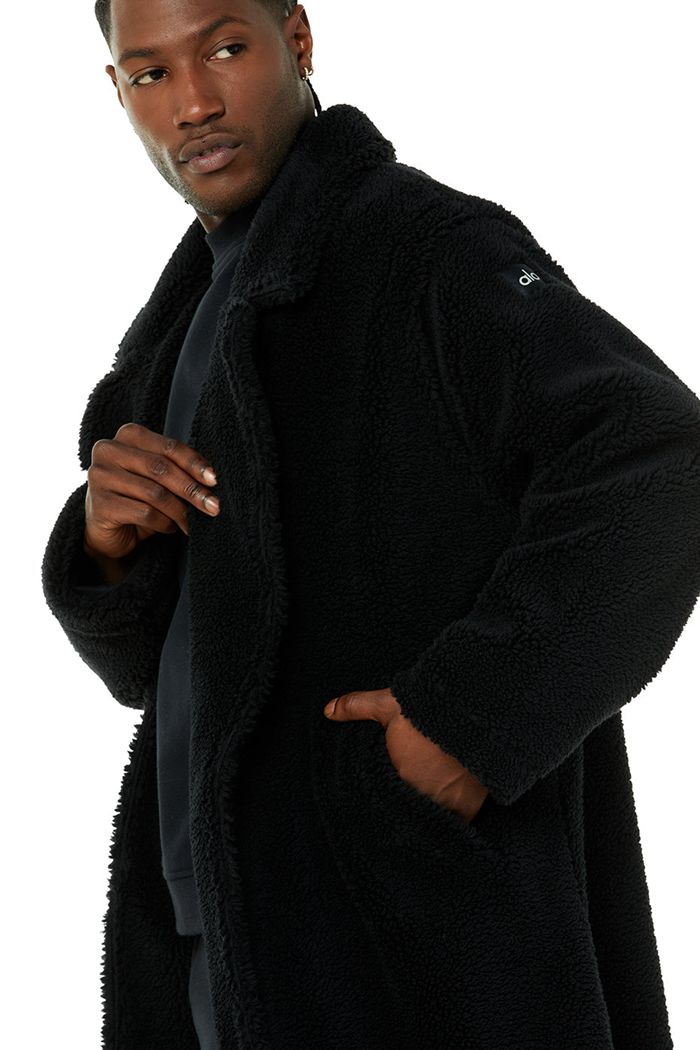 Black Alo Yoga Oversized Sherpa Trench Men's Coat | 06514SKWF