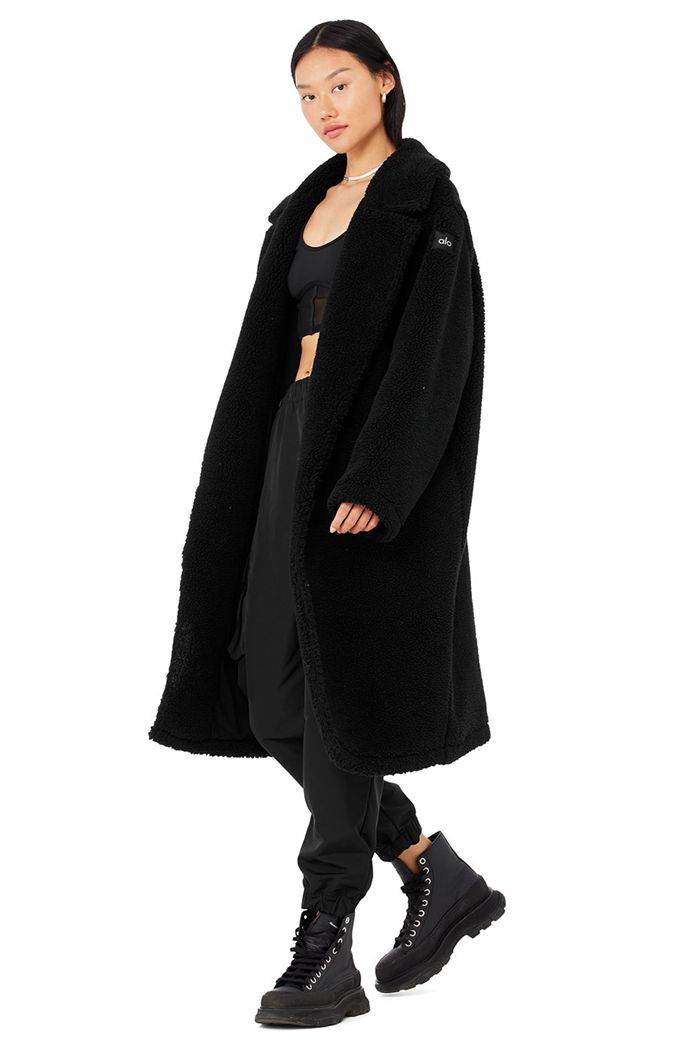 Black Alo Yoga Oversized Sherpa Trench Women's Coat | 20947JFZW