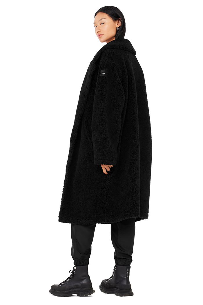 Black Alo Yoga Oversized Sherpa Trench Women's Coat | 20947JFZW