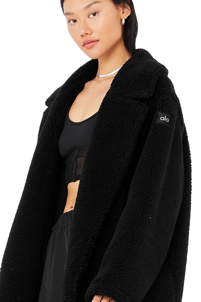 Black Alo Yoga Oversized Sherpa Trench Women's Coat | 20947JFZW