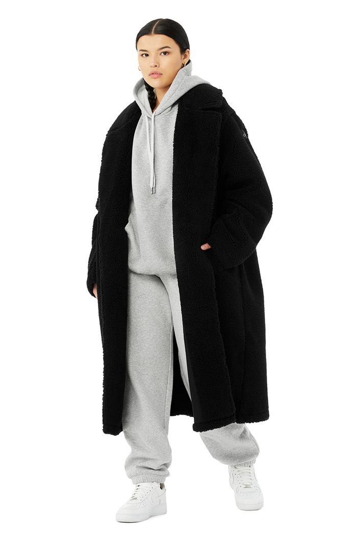 Black Alo Yoga Oversized Sherpa Trench Women's Coat | 20947JFZW