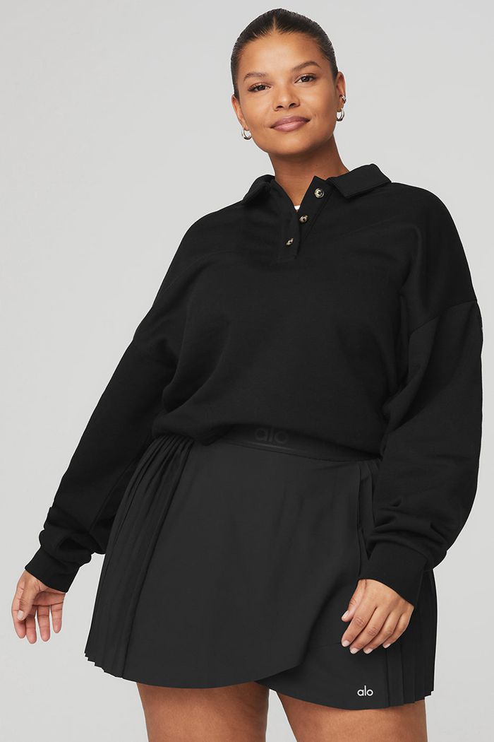 Black Alo Yoga Polo Henley Women's Pullover | 70453ADIB