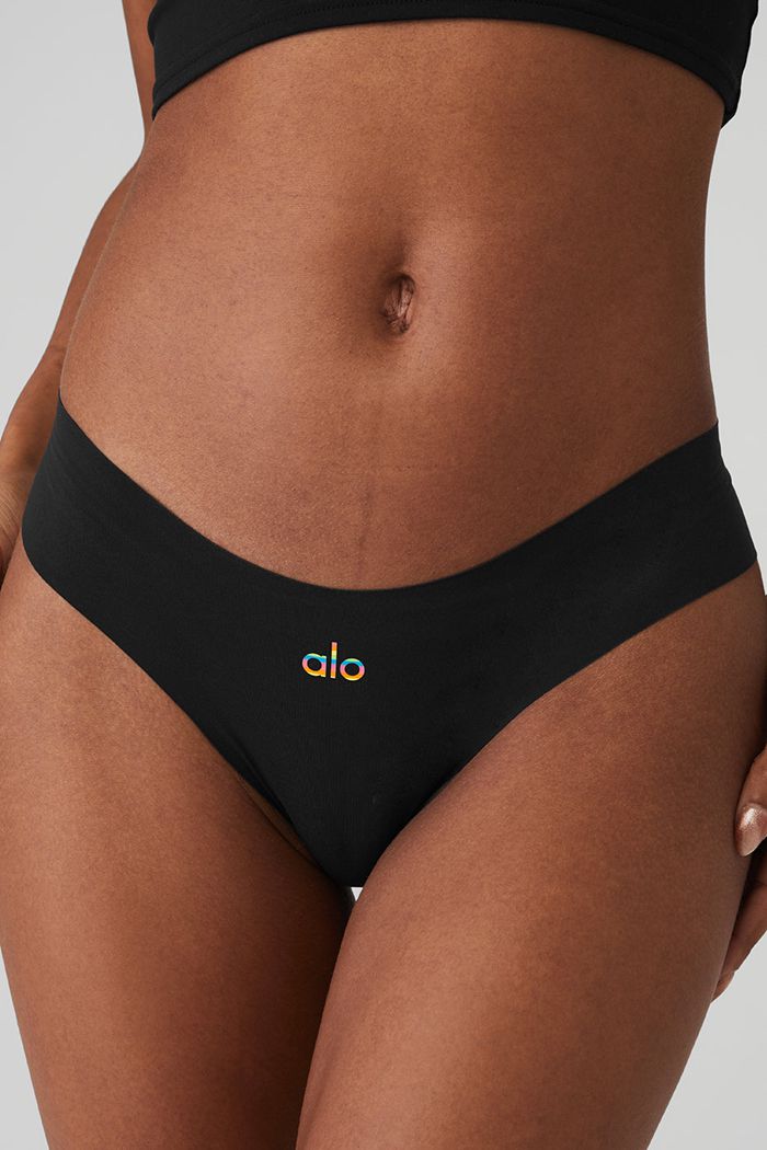 Black Alo Yoga Pride Airbrush Invisible Cheeky Women's Underwear | 83591XJMP