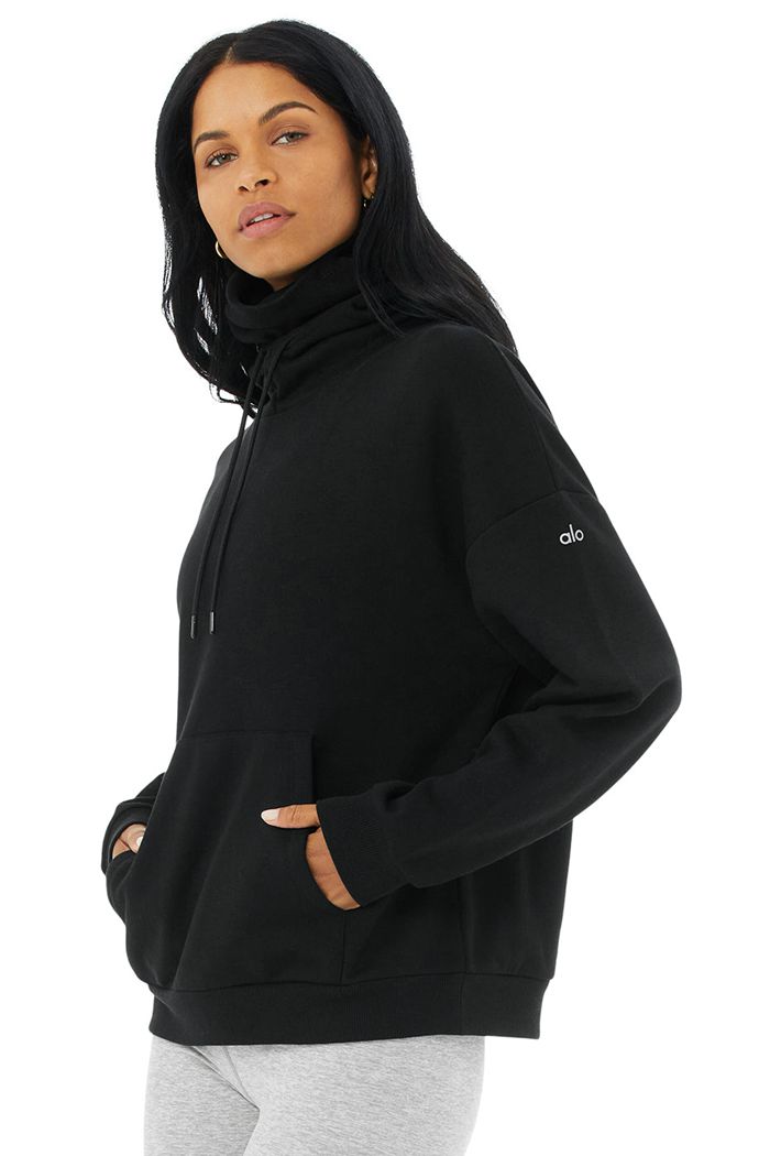 Black Alo Yoga Protection Women's Hoodie | 56740FSJZ