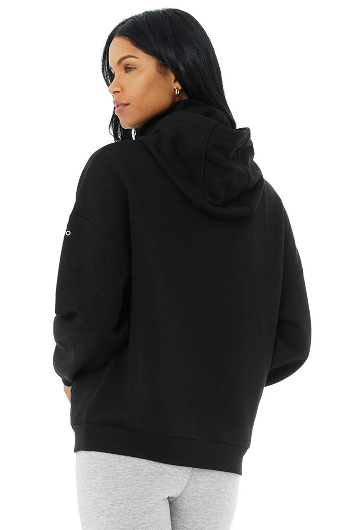 Black Alo Yoga Protection Women's Hoodie | 56740FSJZ