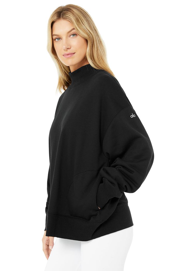 Black Alo Yoga Refresh Women's Pullover | 95680LCNZ