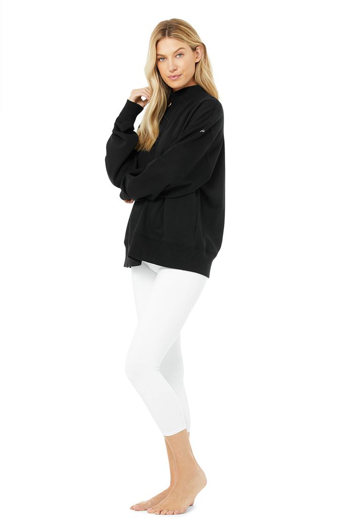 Black Alo Yoga Refresh Women's Pullover | 95680LCNZ