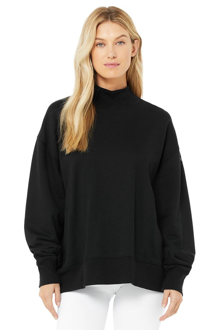 Black Alo Yoga Refresh Women\'s Pullover | 95680LCNZ