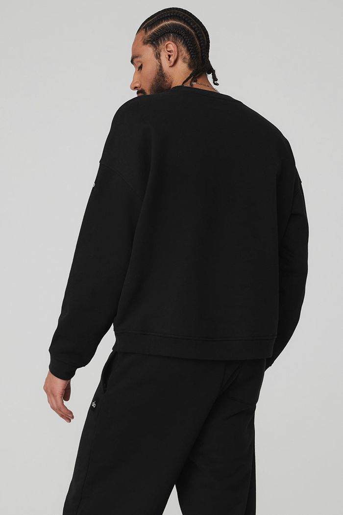 Black Alo Yoga Renown Crew Neck Men's Pullover | 40237DSRU