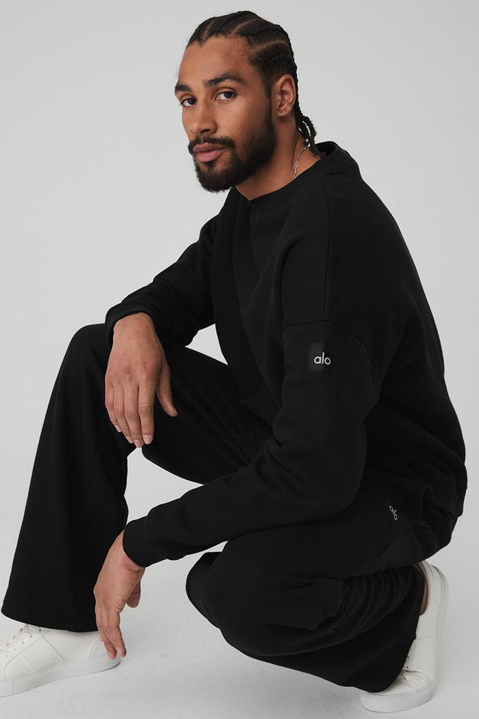 Black Alo Yoga Renown Crew Neck Men's Pullover | 40237DSRU