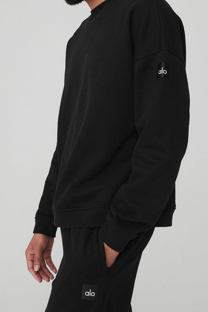 Black Alo Yoga Renown Crew Neck Men's Pullover | 40237DSRU