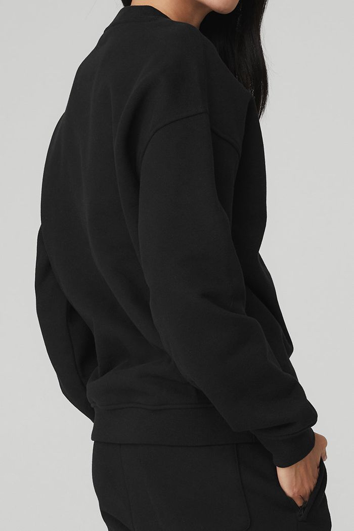 Black Alo Yoga Renown Crew Neck Women's Pullover | 90471ZAJM