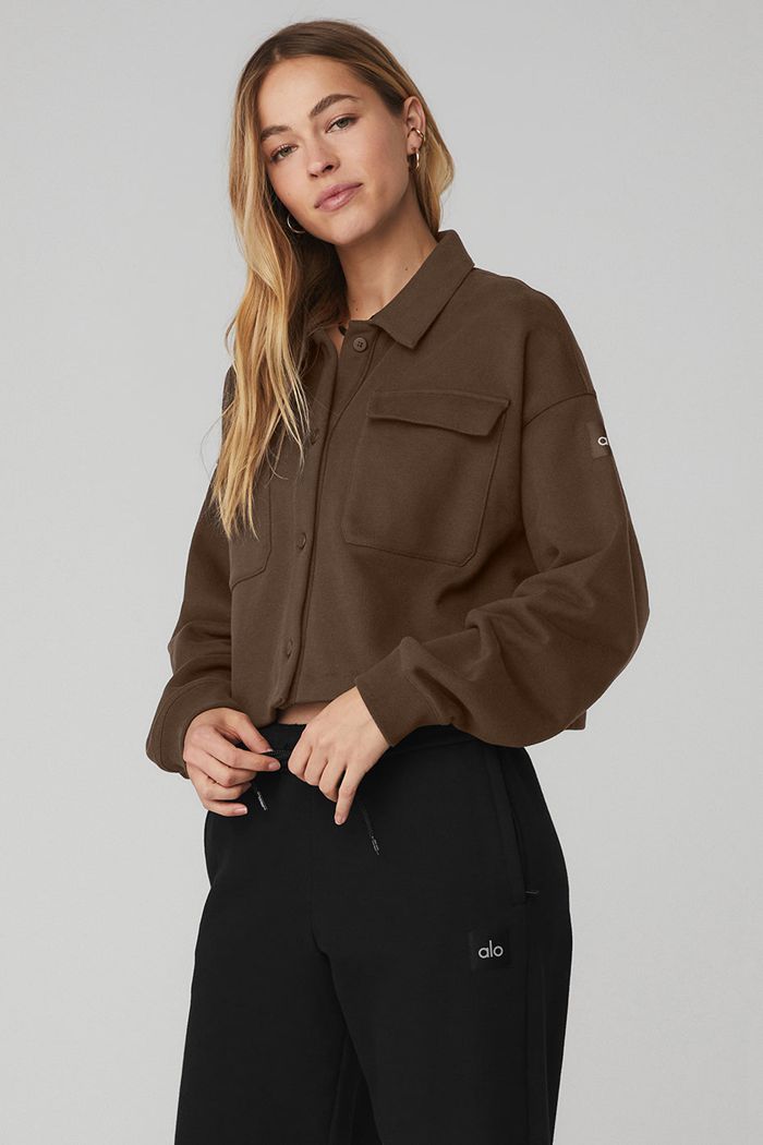 Black Alo Yoga Renown Cropped Button-Up Women's Pullover | 37645NGMR