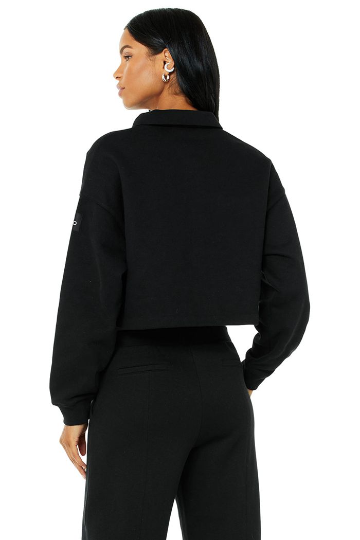 Black Alo Yoga Renown Cropped Button-Up Women's Pullover | 74893FJKR